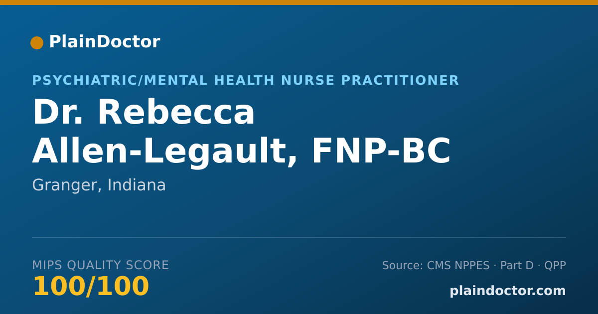 Shareable card for Rebecca Allen-Legault, FNP-BC - Psychiatric/Mental Health Nurse Practitioner, Granger, IN