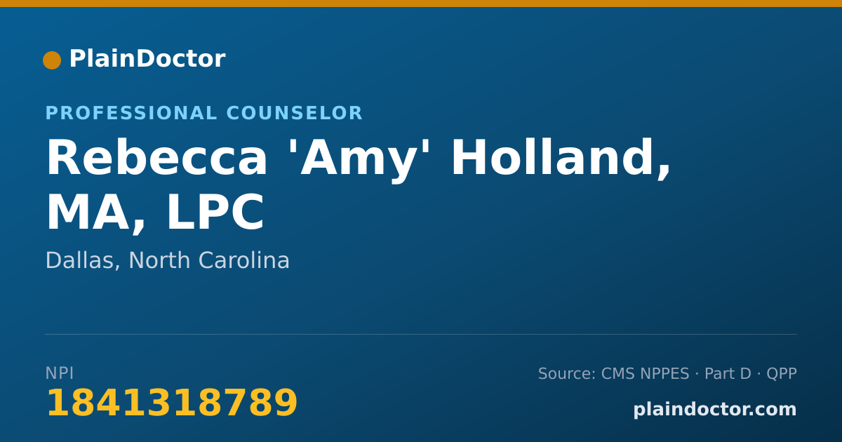 Shareable card for Rebecca 'Amy' Holland, MA, LPC - Professional Counselor, Dallas, NC