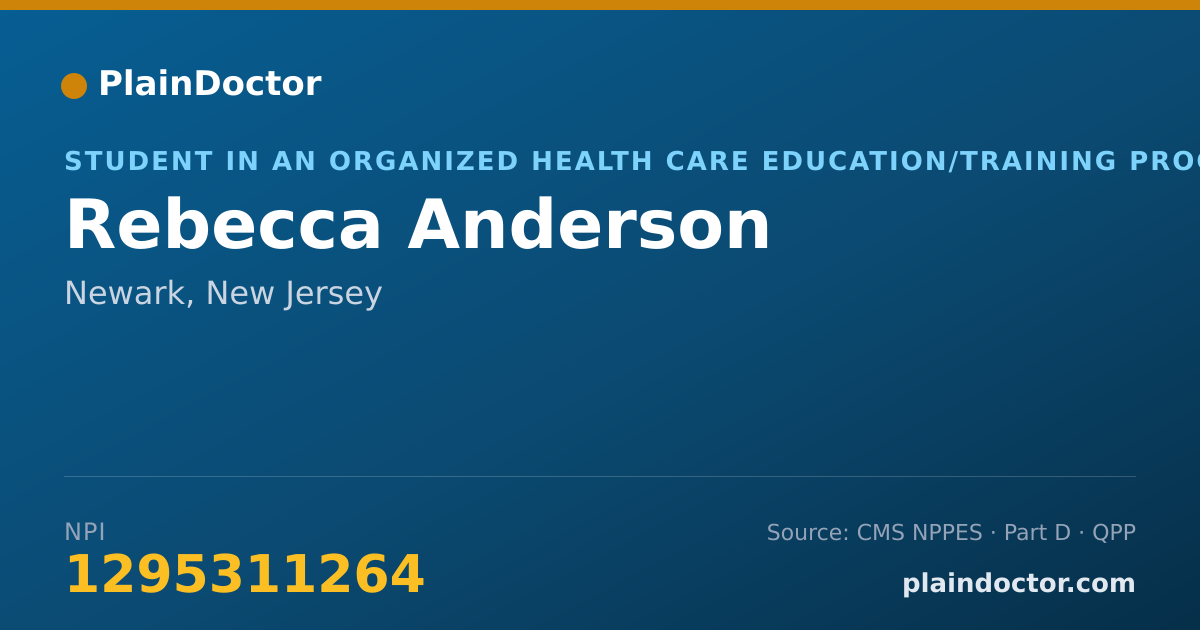 Shareable card for Rebecca Anderson - Student in an Organized Health Care Education/Training Program, Newark, NJ