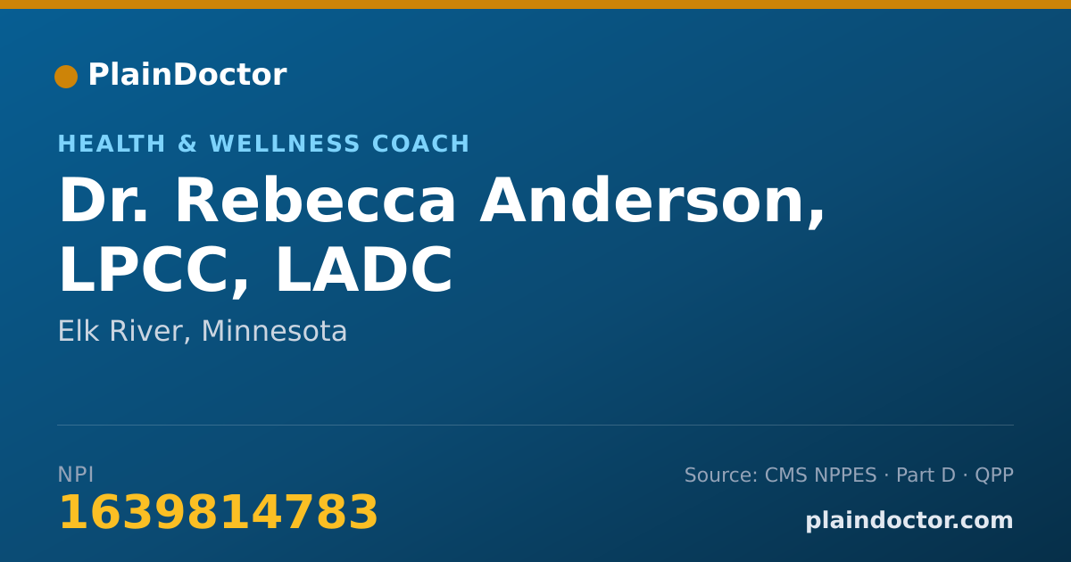 Shareable card for Rebecca Anderson, LPCC, LADC - Health & Wellness Coach, Elk River, MN