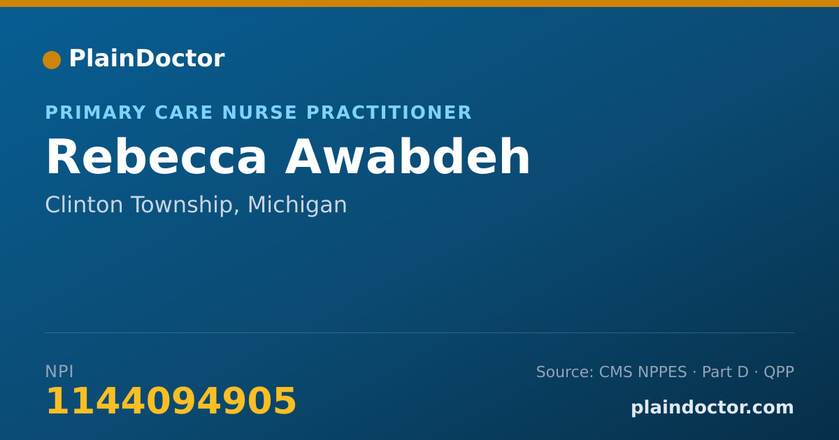 Shareable card for Rebecca Awabdeh - Primary Care Nurse Practitioner, Clinton Township, MI