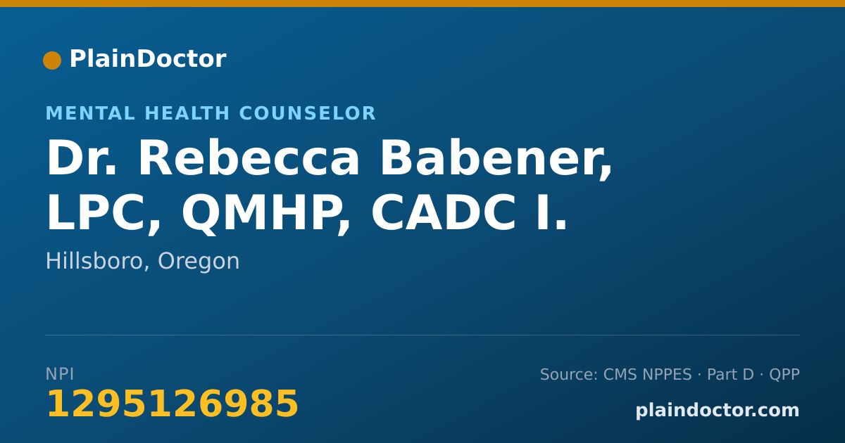 Shareable card for Rebecca Babener, LPC, QMHP, CADC I. - Mental Health Counselor, Hillsboro, OR