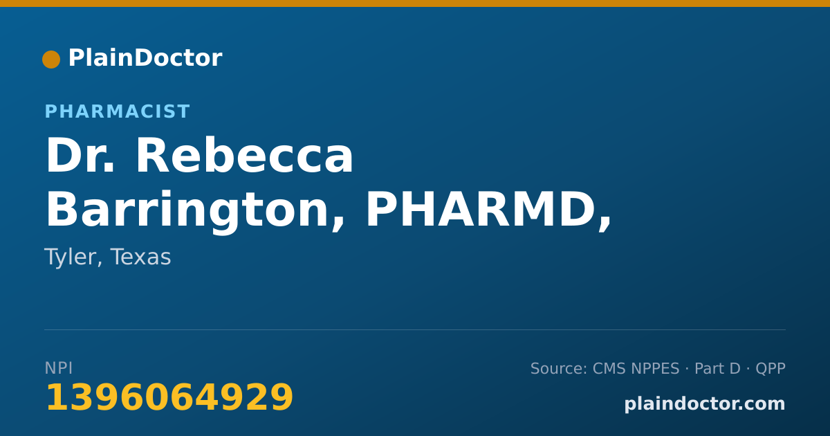 Shareable card for Rebecca Barrington, PHARMD, RPH - Pharmacist, Tyler, TX