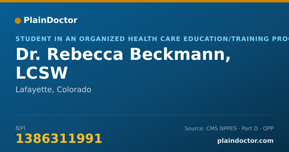 Shareable card for Rebecca Beckmann, LCSW - Student in an Organized Health Care Education/Training Program, Lafayette, CO