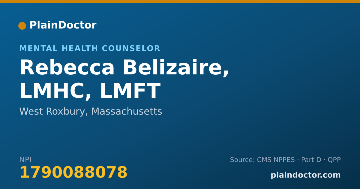 Shareable card for Rebecca Belizaire, LMHC, LMFT - Mental Health Counselor, West Roxbury, MA