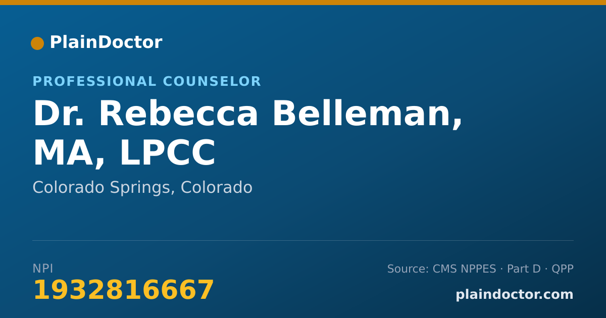 Shareable card for Rebecca Belleman, MA, LPCC - Professional Counselor, Colorado Springs, CO