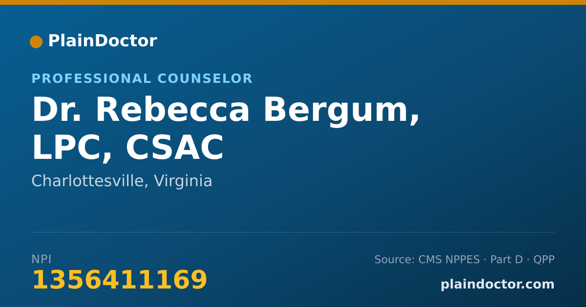 Shareable card for Rebecca Bergum, LPC, CSAC - Professional Counselor, Charlottesville, VA