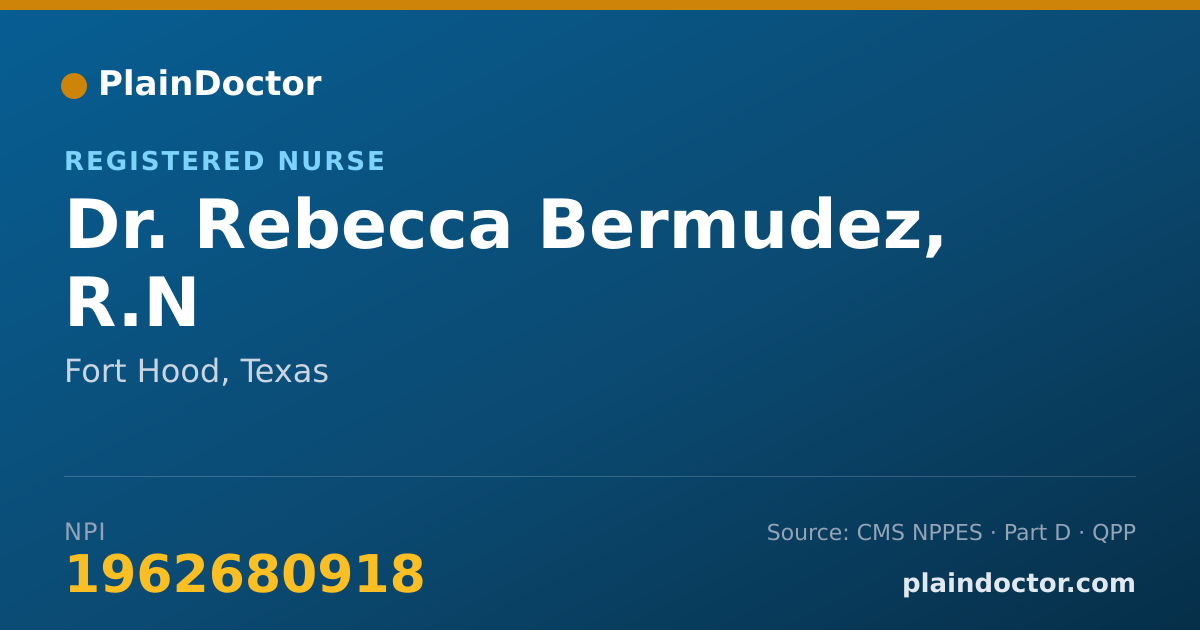 Shareable card for Rebecca Bermudez, R.N - Registered Nurse, Fort Hood, TX