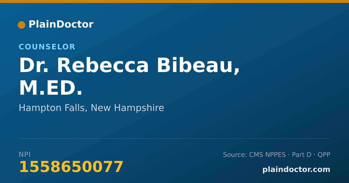 Shareable card for Rebecca Bibeau, M.ED. - Counselor, Hampton Falls, NH
