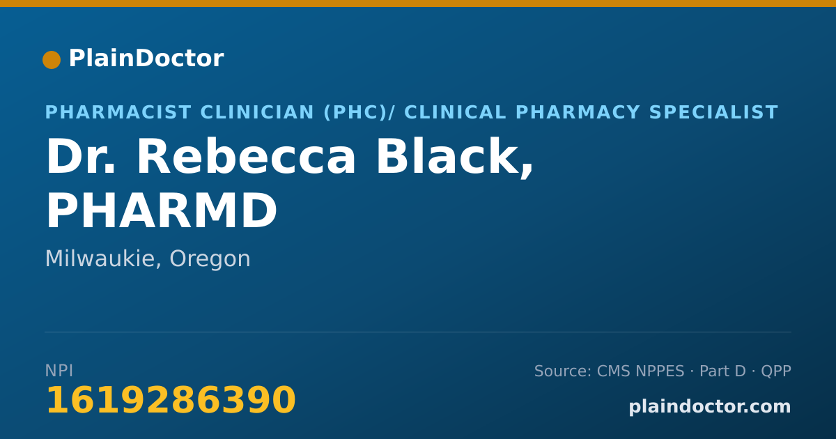 Shareable card for Rebecca Black, PHARMD - Pharmacist Clinician (PhC)/ Clinical Pharmacy Specialist, Milwaukie, OR