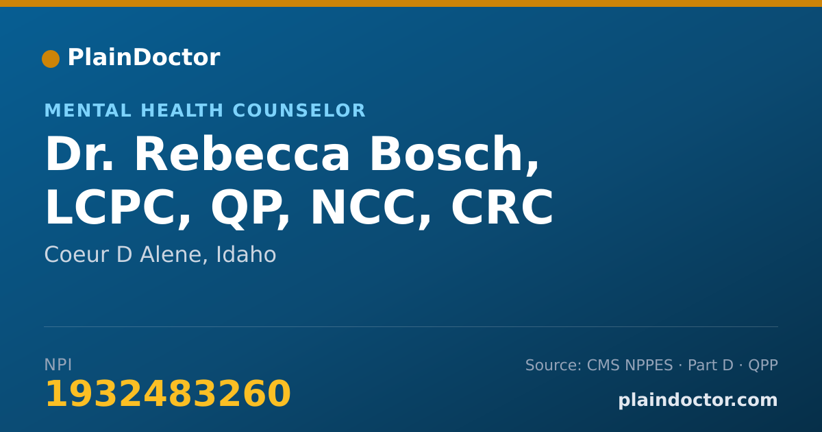 Shareable card for Rebecca Bosch, LCPC, QP, NCC, CRC - Mental Health Counselor, Coeur D Alene, ID