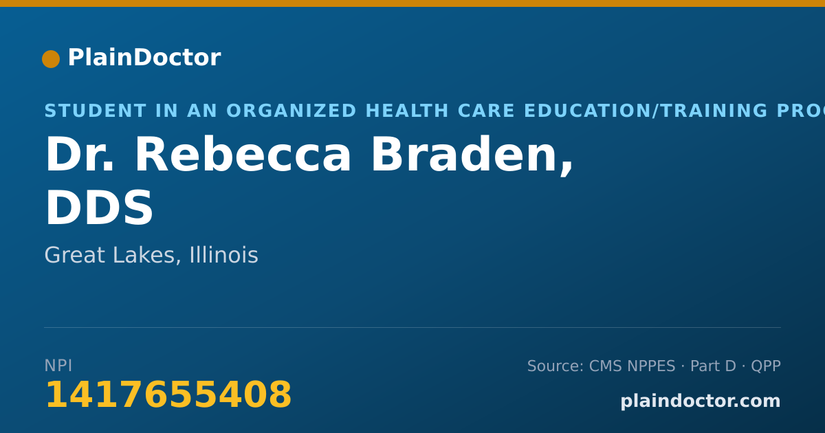 Shareable card for Rebecca Braden, DDS - Student in an Organized Health Care Education/Training Program, Great Lakes, IL
