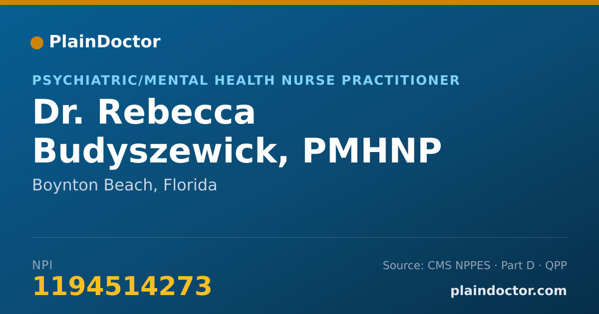 Shareable card for Rebecca Budyszewick, PMHNP - Psychiatric/Mental Health Nurse Practitioner, Boynton Beach, FL
