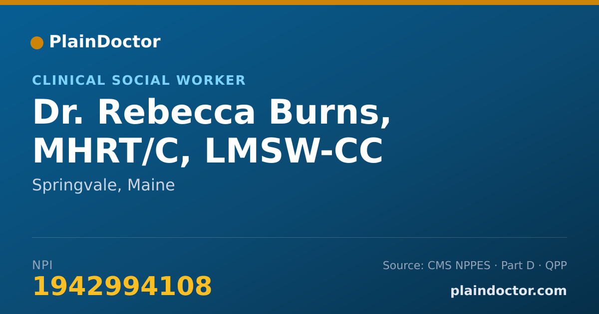Shareable card for Rebecca Burns, MHRT/C, LMSW-CC - Clinical Social Worker, Springvale, ME