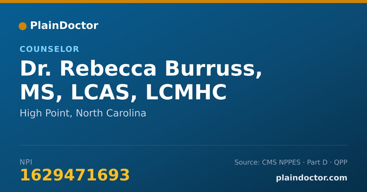Shareable card for Rebecca Burruss, MS, LCAS, LCMHC - Counselor, High Point, NC