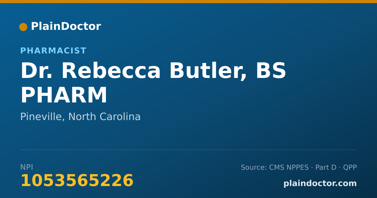 Shareable card for Rebecca Butler, BS PHARM - Pharmacist, Pineville, NC