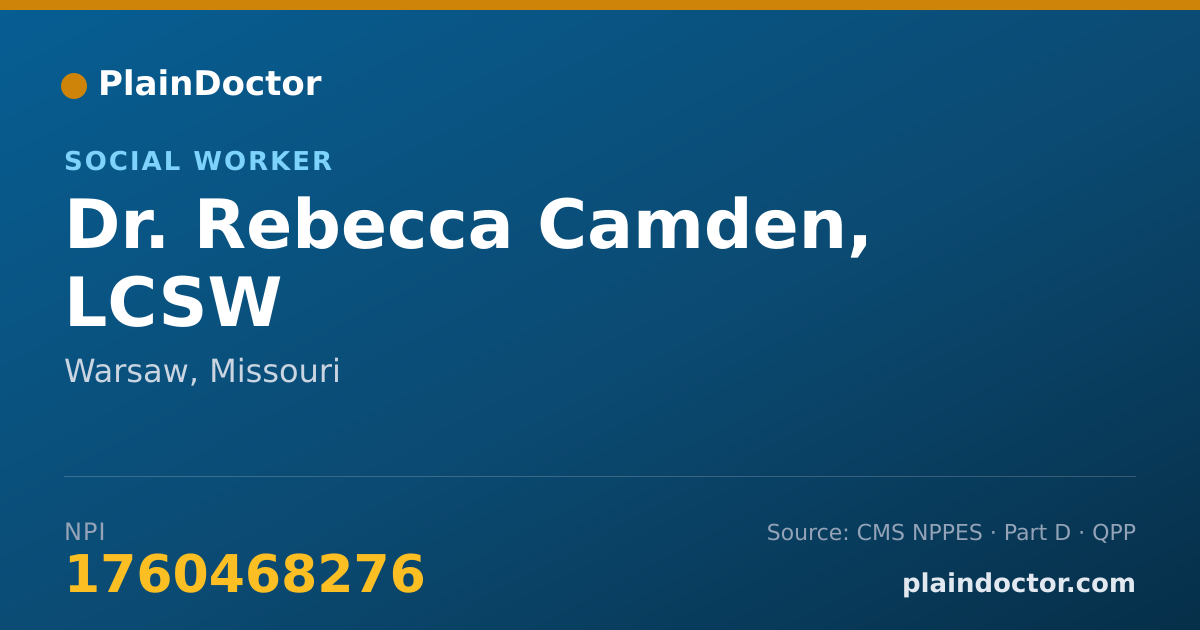 Shareable card for Rebecca Camden, LCSW - Social Worker, Warsaw, MO