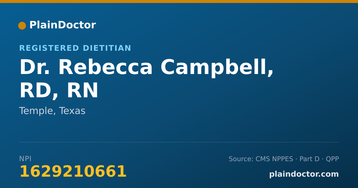 Shareable card for Rebecca Campbell, RD, RN - Registered Dietitian, Temple, TX