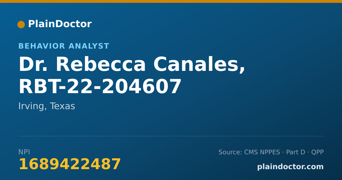Shareable card for Rebecca Canales, RBT-22-204607 - Behavior Analyst, Irving, TX