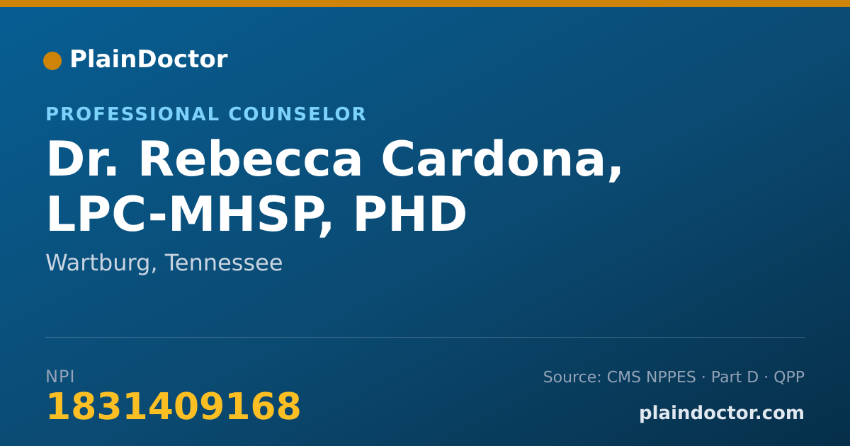 Shareable card for Rebecca Cardona, LPC-MHSP, PHD - Professional Counselor, Wartburg, TN