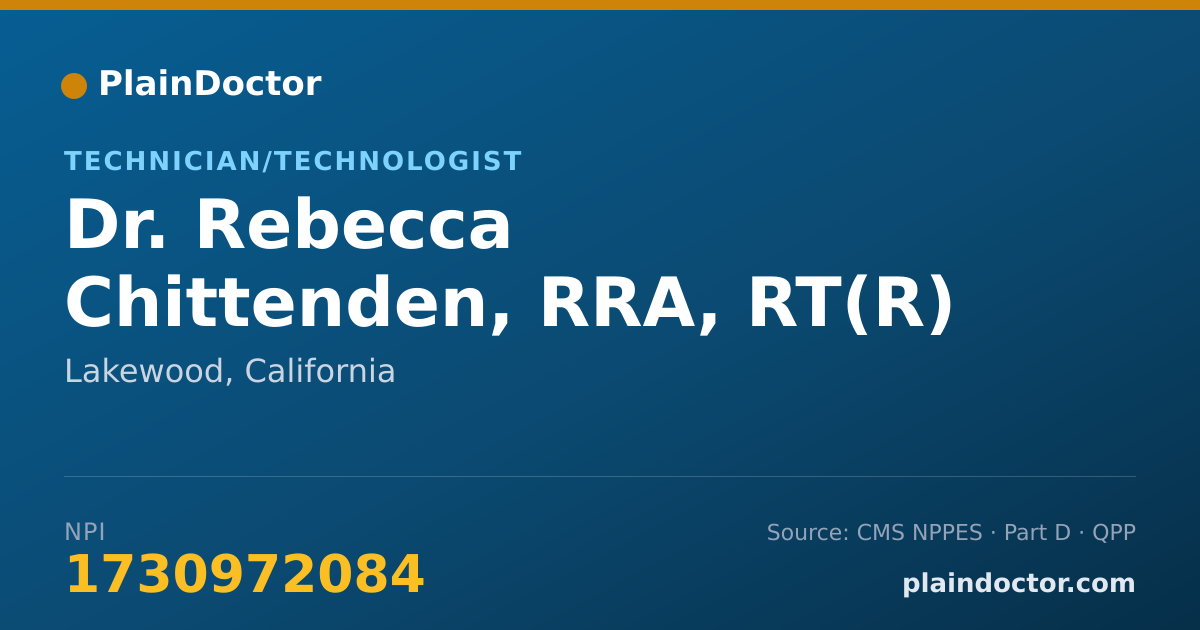 Shareable card for Rebecca Chittenden, RRA, RT(R) - Technician/Technologist, Lakewood, CA