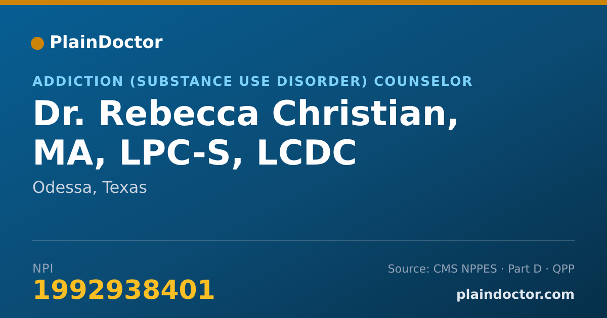 Shareable card for Rebecca Christian, MA, LPC-S, LCDC - Addiction (Substance Use Disorder) Counselor, Odessa, TX