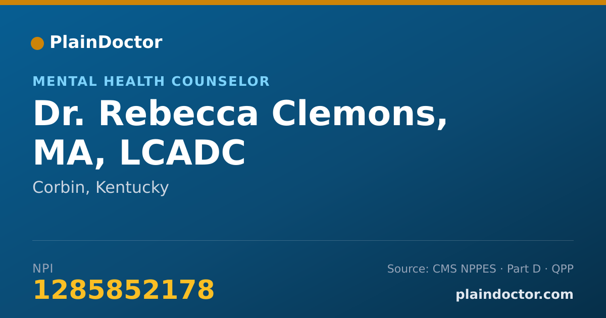 Shareable card for Rebecca Clemons, MA, LCADC - Mental Health Counselor, Corbin, KY