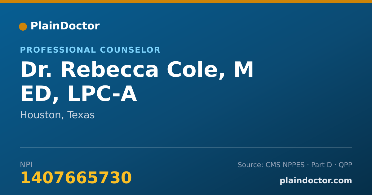 Shareable card for Rebecca Cole, M ED, LPC-A - Professional Counselor, Houston, TX