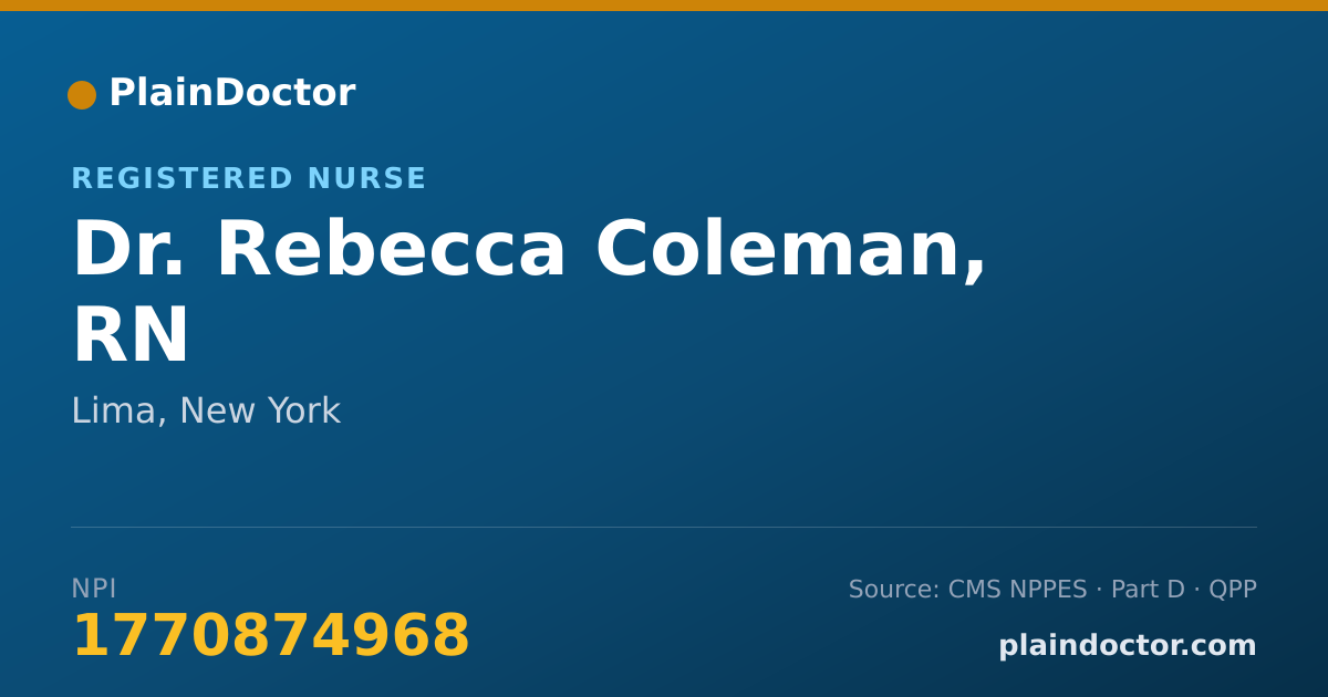 Shareable card for Rebecca Coleman, RN - Registered Nurse, Lima, NY