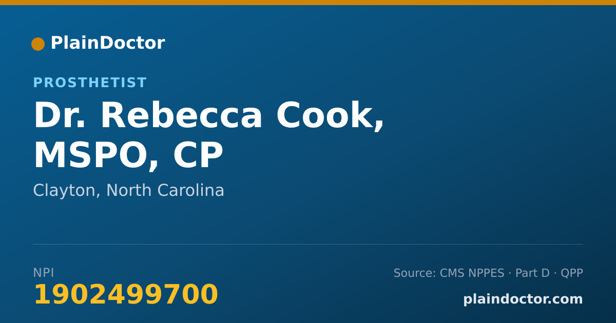 Shareable card for Rebecca Cook, MSPO, CP - Prosthetist, Clayton, NC