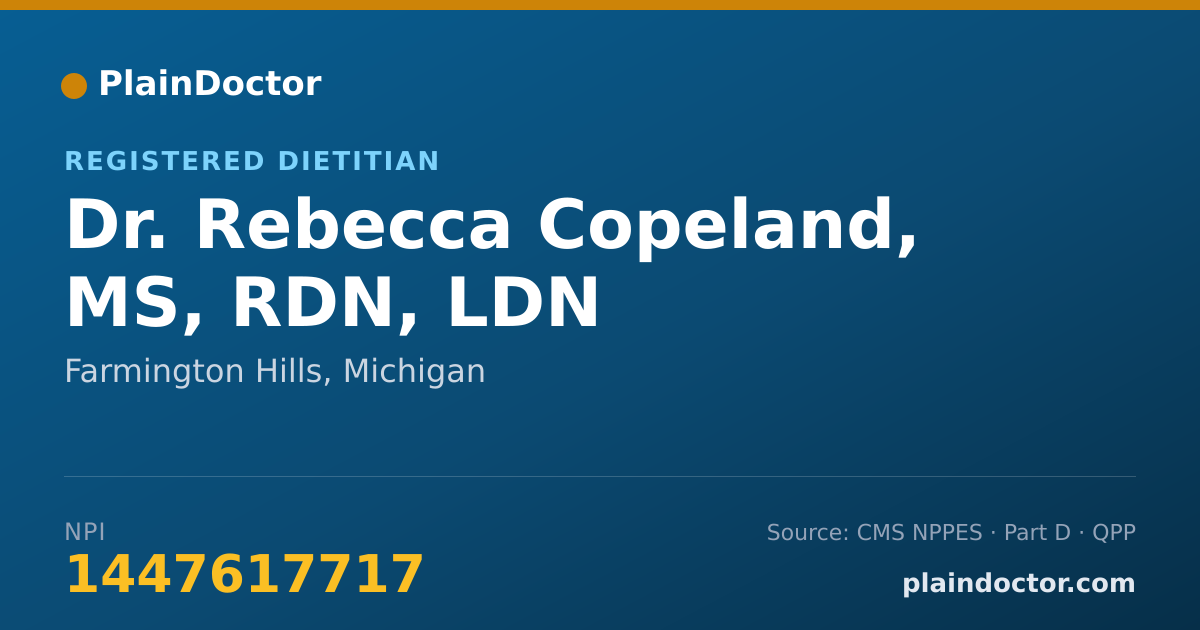 Shareable card for Rebecca Copeland, MS, RDN, LDN - Registered Dietitian, Farmington Hills, MI