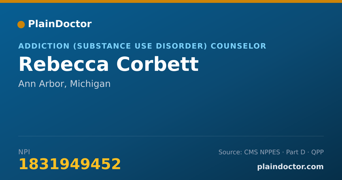 Shareable card for Rebecca Corbett - Addiction (Substance Use Disorder) Counselor, Ann Arbor, MI