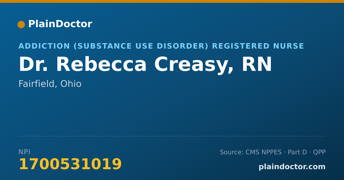 Shareable card for Rebecca Creasy, RN - Addiction (Substance Use Disorder) Registered Nurse, Fairfield, OH