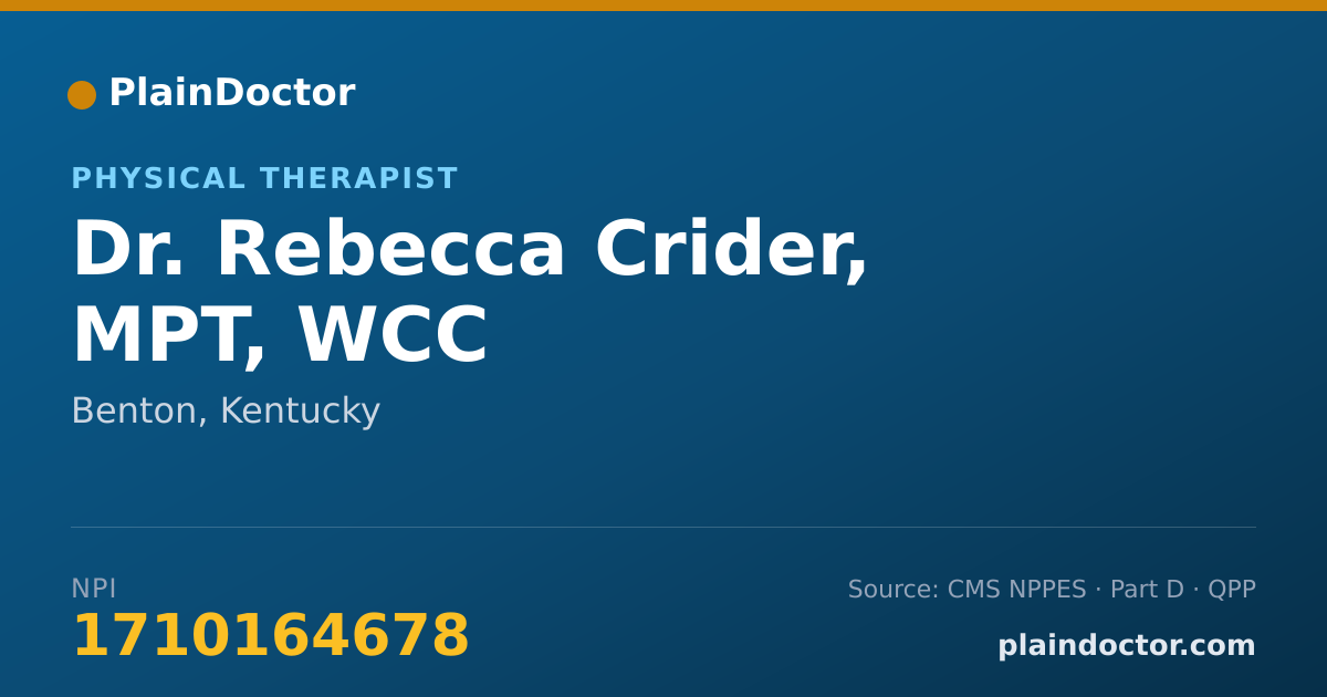 Shareable card for Rebecca Crider, MPT, WCC - Physical Therapist, Benton, KY