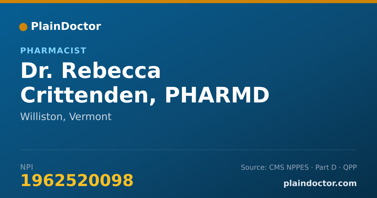 Shareable card for Rebecca Crittenden, PHARMD - Pharmacist, Williston, VT