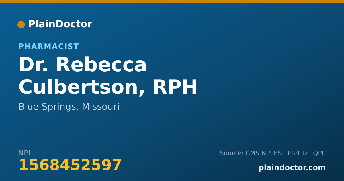 Shareable card for Rebecca Culbertson, RPH - Pharmacist, Blue Springs, MO