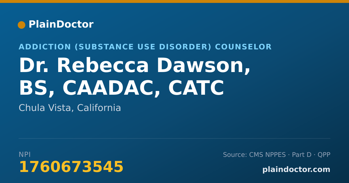 Shareable card for Rebecca Dawson, BS, CAADAC, CATC - Addiction (Substance Use Disorder) Counselor, Chula Vista, CA