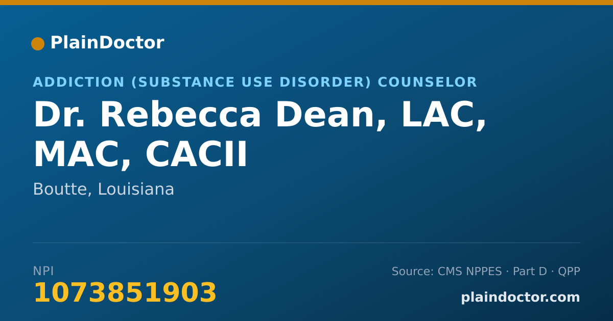 Shareable card for Rebecca Dean, LAC, MAC, CACII - Addiction (Substance Use Disorder) Counselor, Boutte, LA