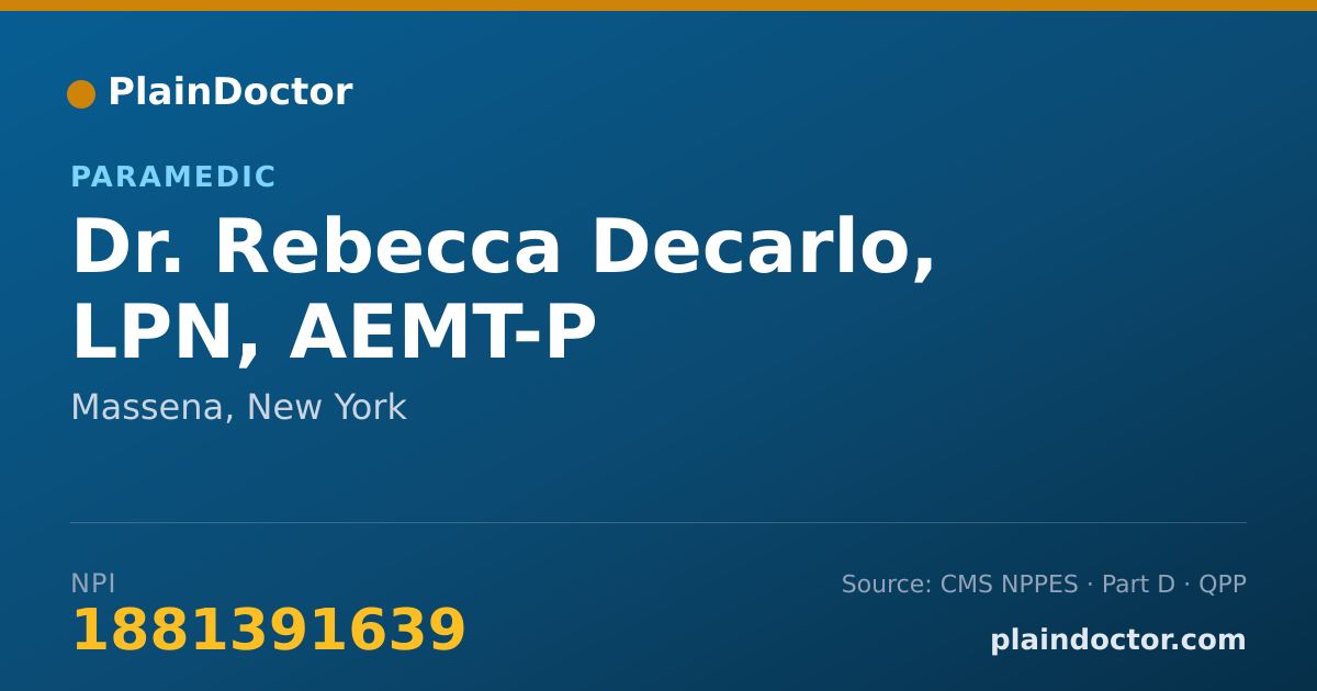 Shareable card for Rebecca Decarlo, LPN, AEMT-P - Paramedic, Massena, NY