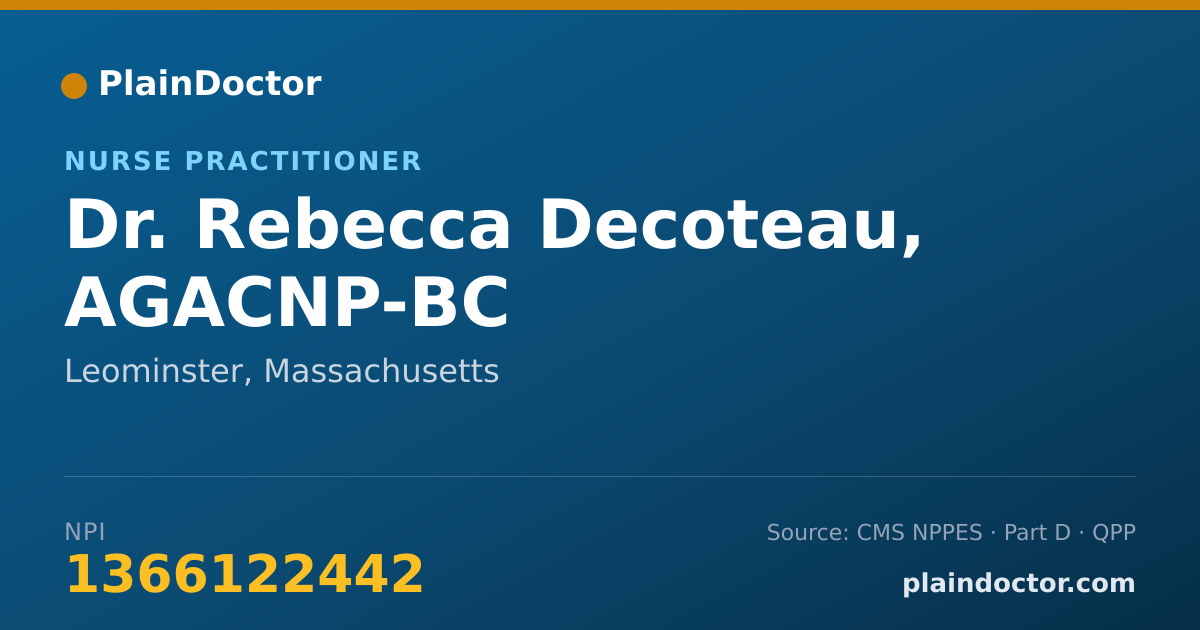 Shareable card for Rebecca Decoteau, AGACNP-BC - Nurse Practitioner, Leominster, MA