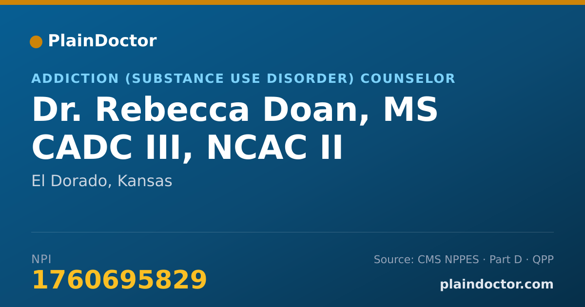 Shareable card for Rebecca Doan, MS CADC III, NCAC II - Addiction (Substance Use Disorder) Counselor, El Dorado, KS