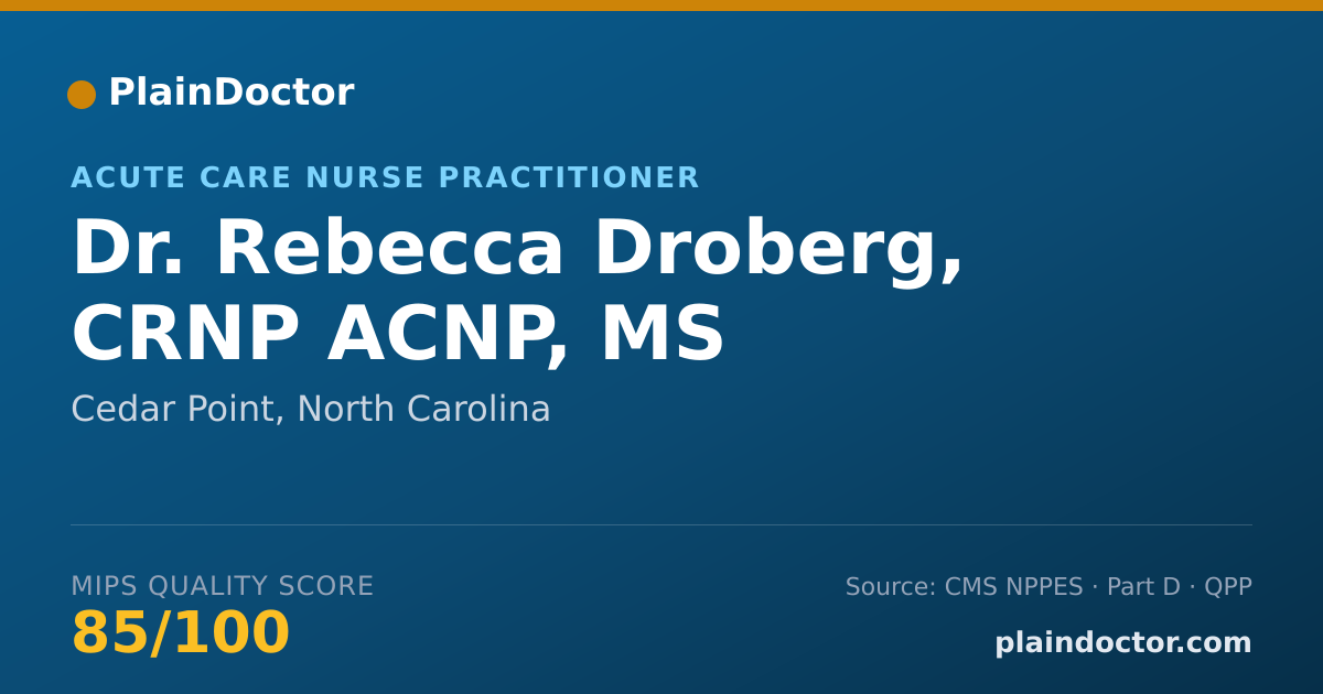 Shareable card for Rebecca Droberg, CRNP ACNP, MS - Acute Care Nurse Practitioner, Cedar Point, NC
