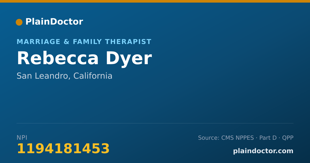 Shareable card for Rebecca Dyer - Marriage & Family Therapist, San Leandro, CA