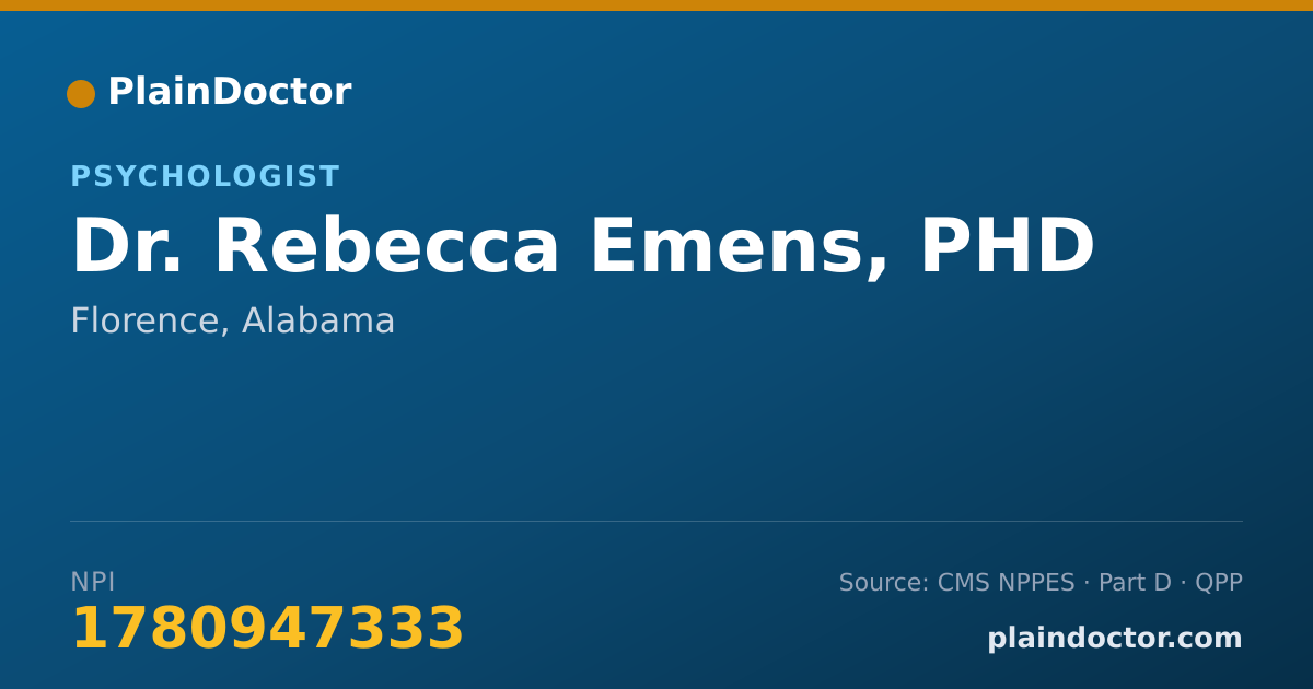 Shareable card for Rebecca Emens, PHD - Psychologist, Florence, AL