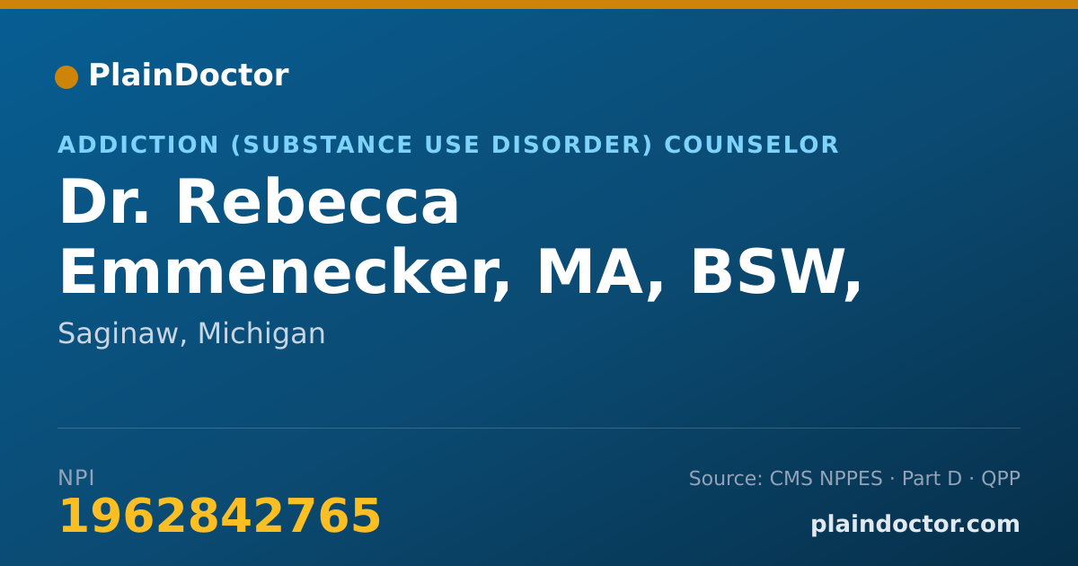 Shareable card for Rebecca Emmenecker, MA, BSW, LLPC, CAADC - Addiction (Substance Use Disorder) Counselor, Saginaw, MI