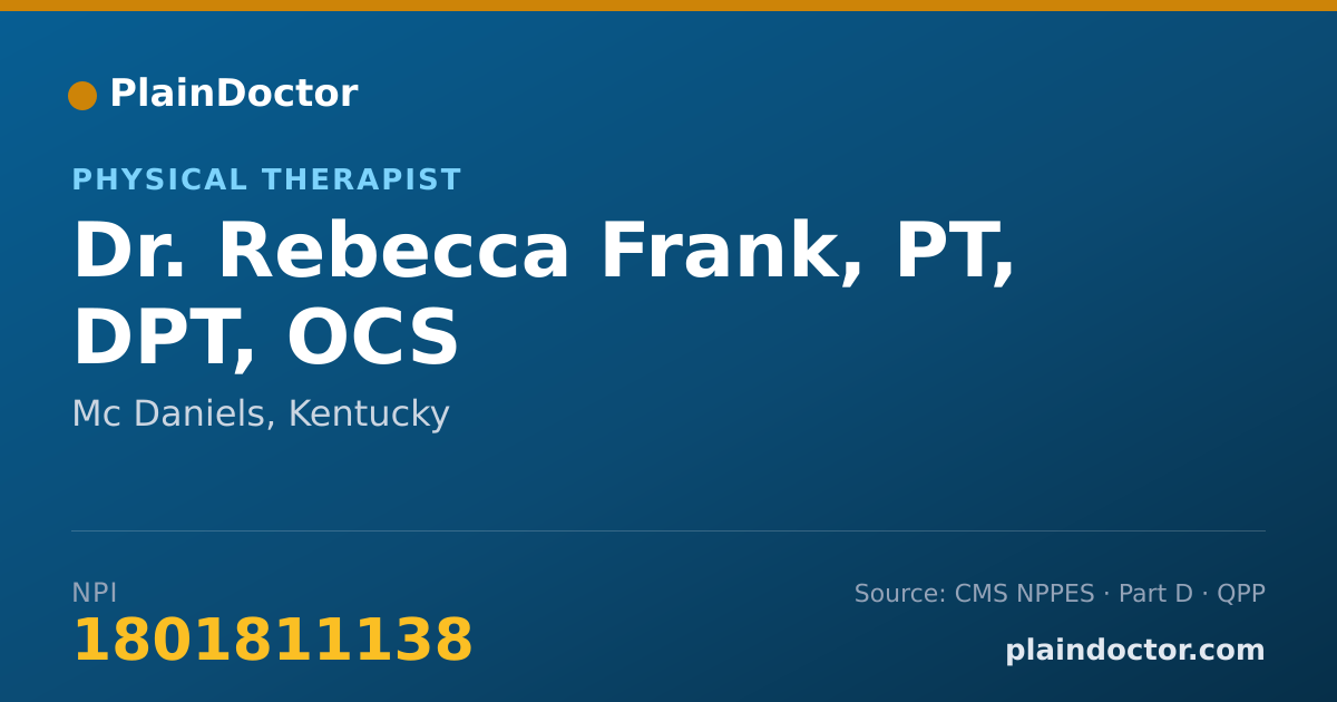 Shareable card for Rebecca Frank, PT, DPT, OCS - Physical Therapist, Mc Daniels, KY