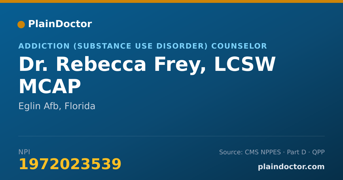 Shareable card for Rebecca Frey, LCSW MCAP - Addiction (Substance Use Disorder) Counselor, Eglin Afb, FL