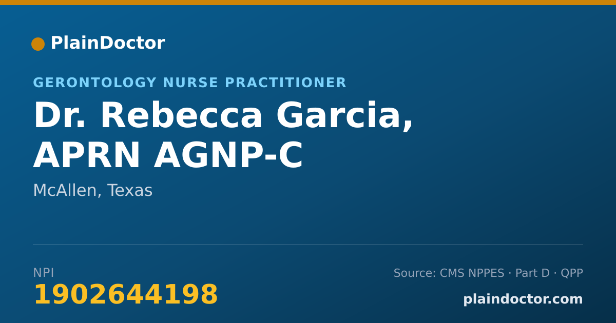 Shareable card for Rebecca Garcia, APRN    AGNP-C - Gerontology Nurse Practitioner, McAllen, TX