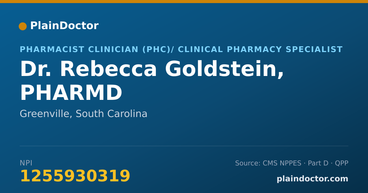 Shareable card for Rebecca Goldstein, PHARMD - Pharmacist Clinician (PhC)/ Clinical Pharmacy Specialist, Greenville, SC