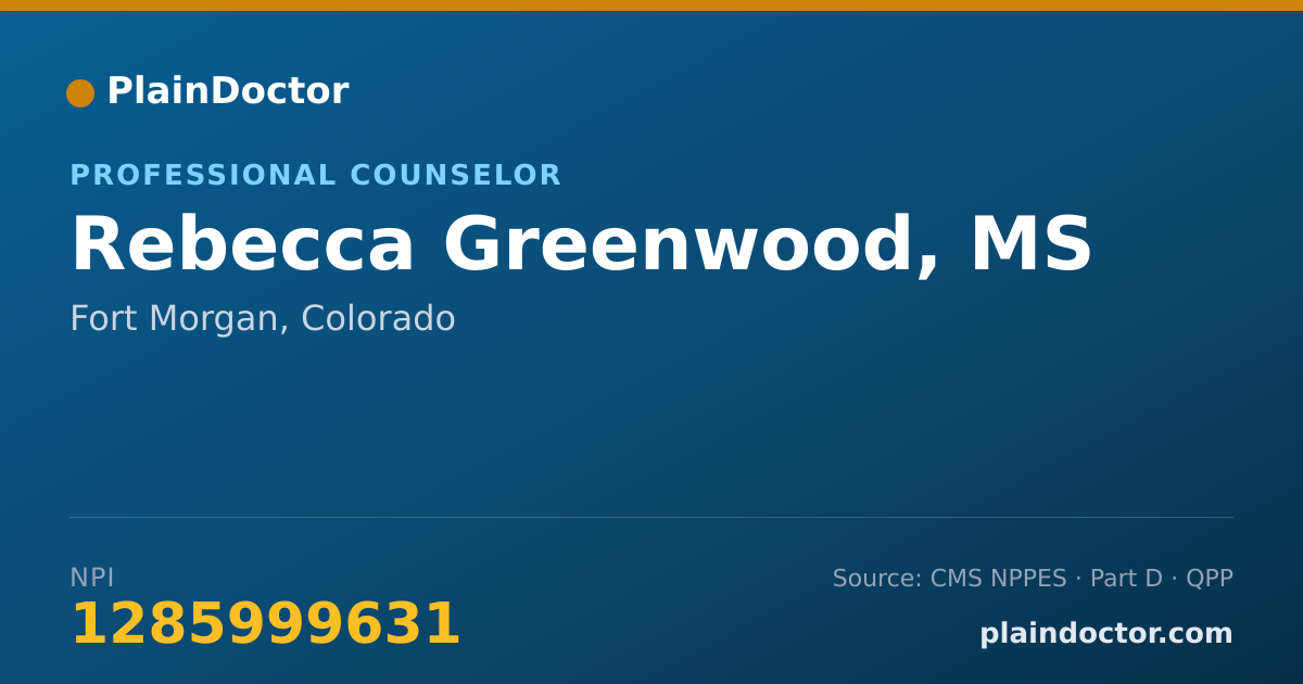 Shareable card for Rebecca Greenwood, MS - Professional Counselor, Fort Morgan, CO